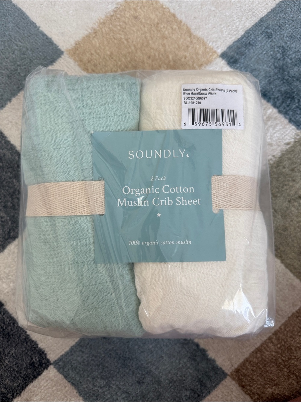 Soundly Organic Cotton Muslin Crib Sheet (2 Pack) blue haze/snow white